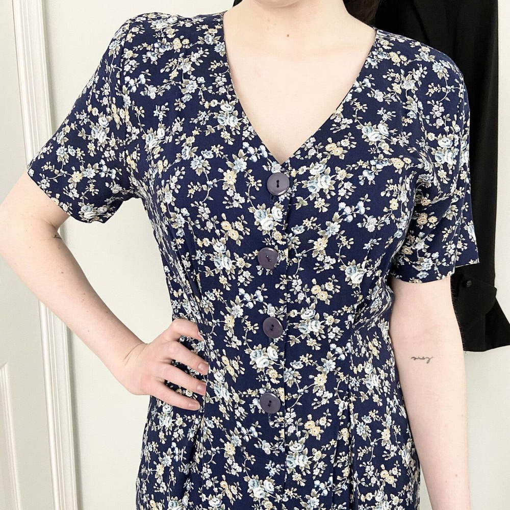 Byer California Vtg Rayon Jumpsuit Junior SZ 9 Blue Floral Cottage Core